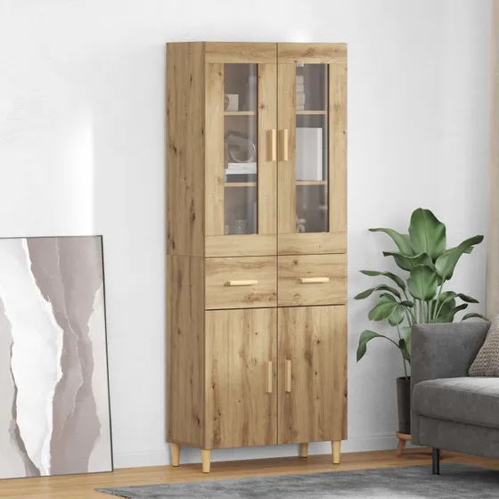 vidaXL Highboard Artisan Egetræ 69,5 x 34 x 180 cm