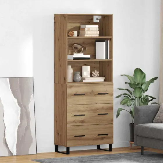 vidaXL Artisan Egetræ Højskænk 2 pcs 69,5 x 34 x 180 cm
