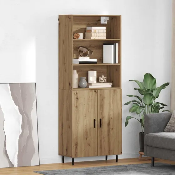 vidaXL Highboard Artisan Egetræ 69,5 x 34 x 180 cm Sort
