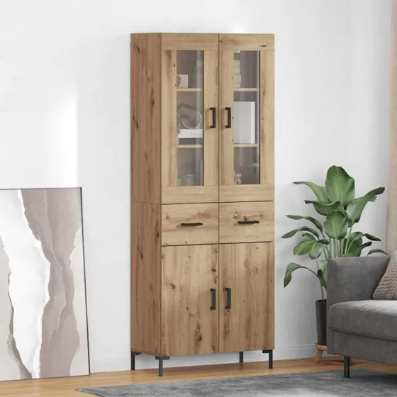 vidaXL Highboard med skuffe 2 stk, Artisan Egetræ, 69,5 x 34 x 180 cm