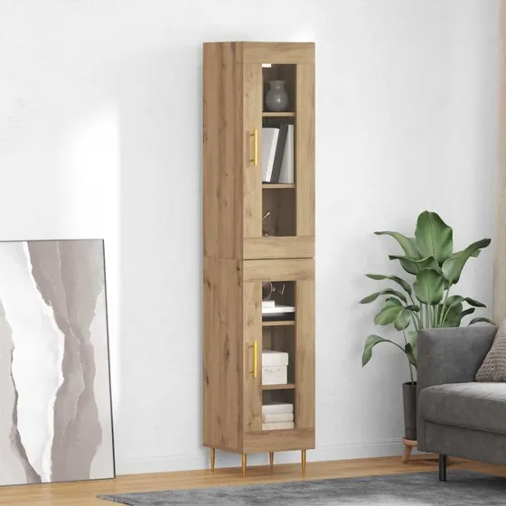 vidaXL Artisan Egetræ Højskænk 180 cm med Glas