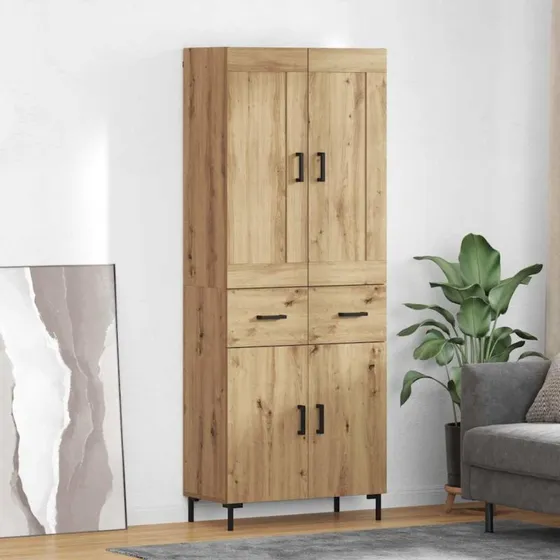 vidaXL Artisan Egetræ Højskab 69,5 x 34 x 180 cm med Skuffer