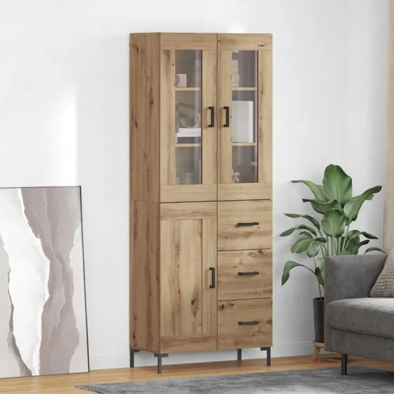 vidaXL Artisan Egetræ Highboard Vægmonteret 2 stk 69,5 x 34 x 180 cm