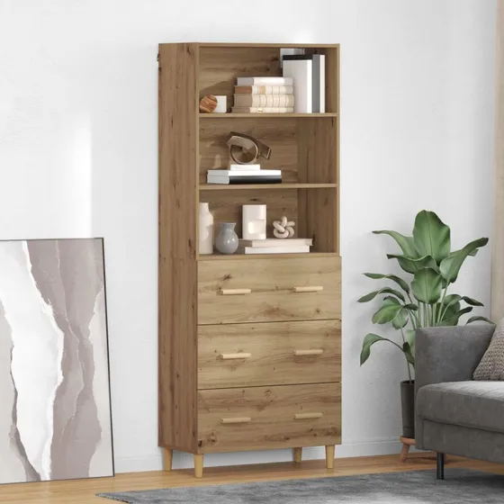 vidaXL Highboard Artisan Egetræ 69,5 x 32,5 x 180 cm
