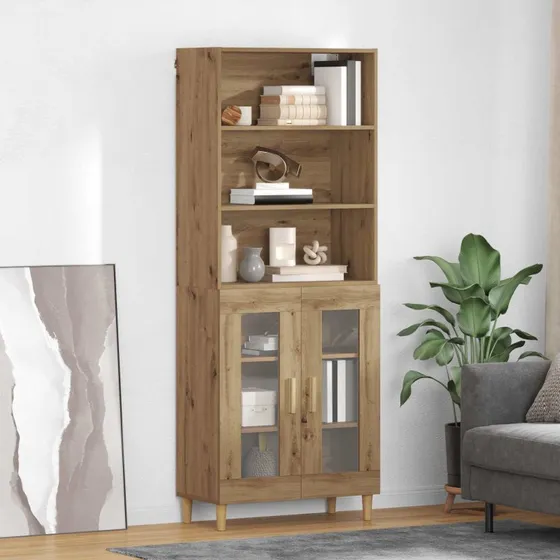 vidaXL Highboard Artisan Egetræ 69,5 x 32,5 x 180 cm