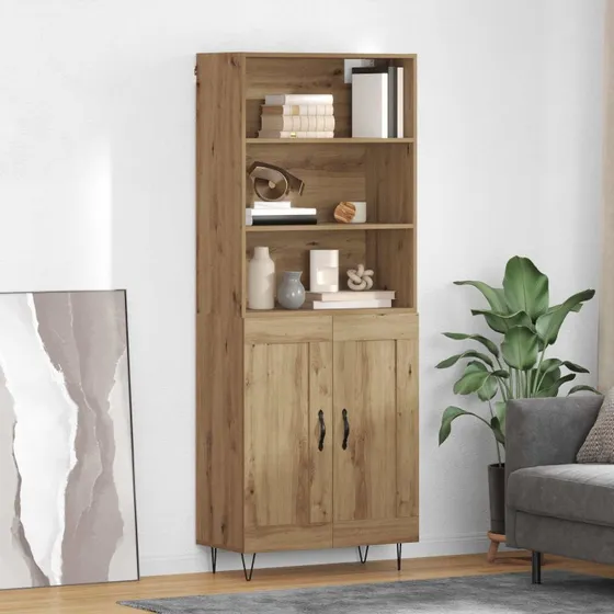vidaXL Artisan Egetræ Højskab 69,5 x 32,5 x 180 cm Konstrueret Træ