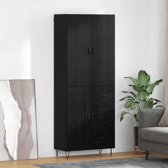 vidaXL Highboard med skuffe 2 stk, sort eg, konstrueret træ og glas