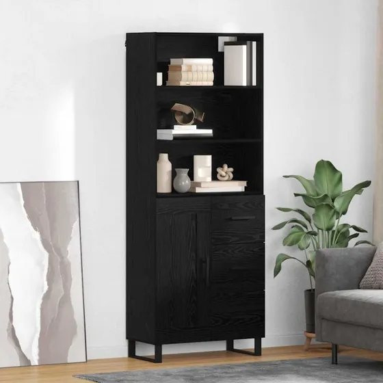 vidaXL Highboard med skuffe 2 stk, Sort, Konstrueret træ