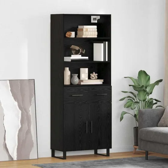 vidaXL Highboard med skuffe 2 stk, Sort, Konstrueret træ
