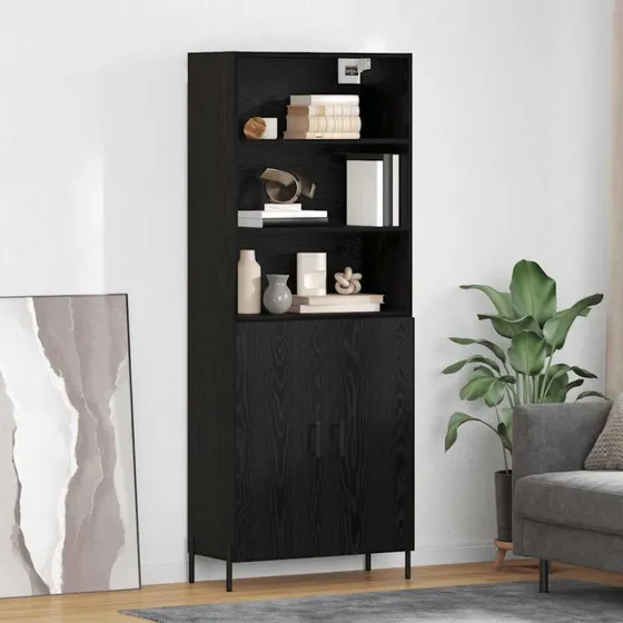 vidaXL Highboard Sort 69,5 x 34 x 180 cm Konstrueret Træ