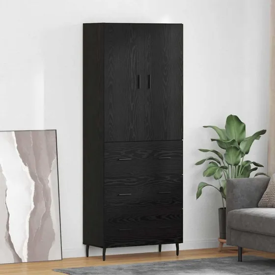 vidaXL Highboard med skuffe 2 stk, Sort eg Ingeniørtræ og glas
