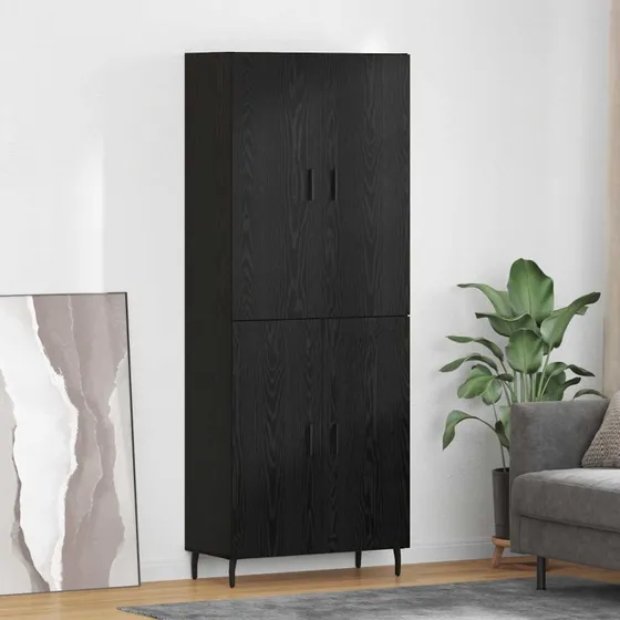vidaXL Highboard 2 pc Sort eg 69,5 x 34 x 180 cm Ingeniørtræ og glas