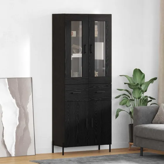 vidaXL Highboard med skuffe, Sort, 69,5 x 34 x 180 cm, Konstrueret træ