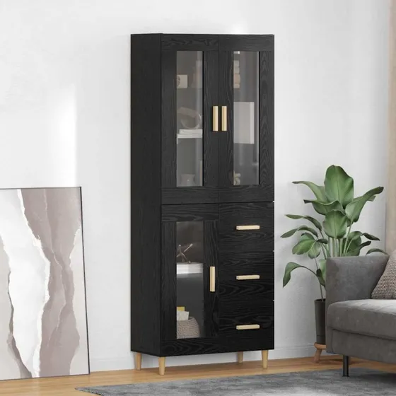 vidaXL Highboard med skuffe, Sort, 69,5 x 34 x 180 cm, Konstrueret træ