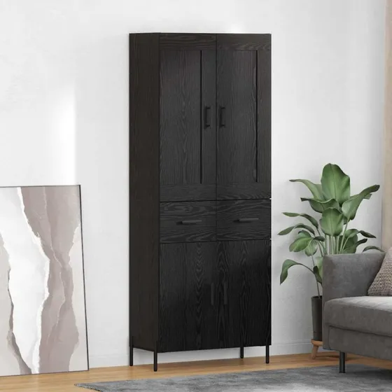 vidaXL Highboard med skuffe 2 stk, Sort eg, 69,5 x 34 x 180 cm, Konstrueret træ