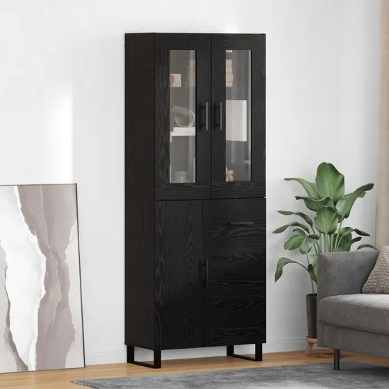 vidaXL Highboard med skuffe 2 stk, sort eg, glas