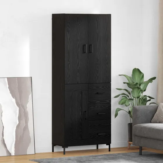 vidaXL Highboard med skuffe, Sort, 69,5 x 34 x 180 cm, Konstrueret træ