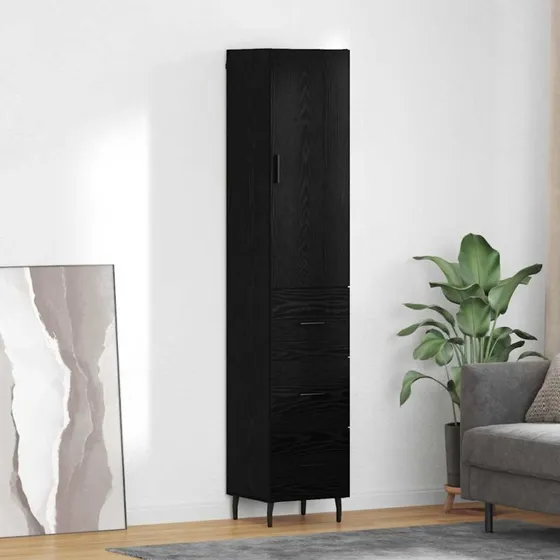 vidaXL Highboard med skuffe, Sort, 34,5 x 34 x 180 cm, Konstrueret træ