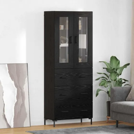 vidaXL Highboard med skuffe 2 stk, Sort eg, 69,5 x 34 x 180 cm