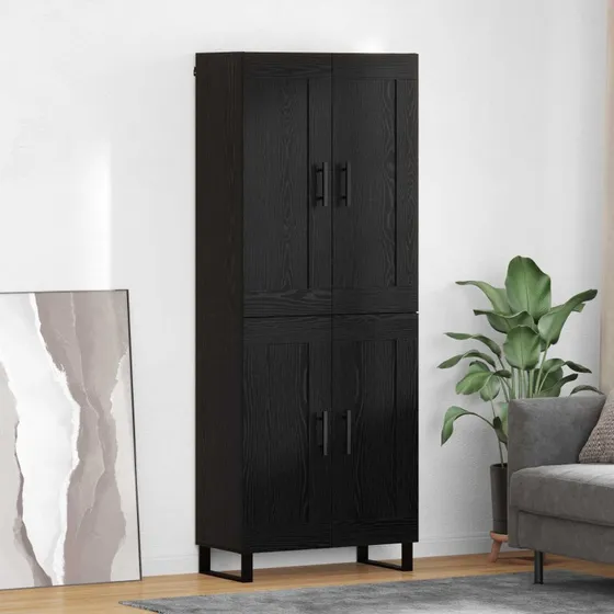 vidaXL Highboard Sort 69,5 x 34 x 180 cm Konstrueret træ
