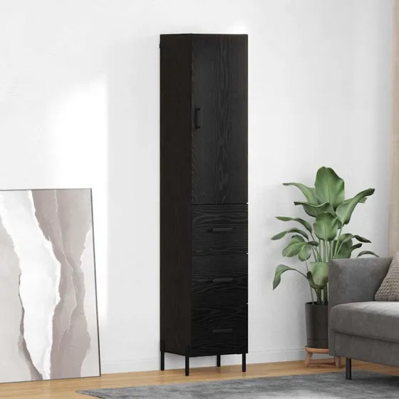 vidaXL Highboard med skuffe, Sort, 34,5 x 34 x 180 cm, Konstrueret træ