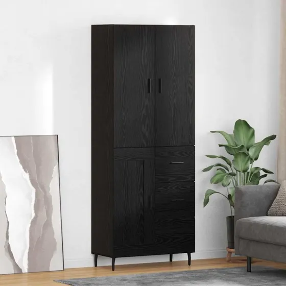 vidaXL Highboard med skuffe 2 stk, Sort eg Ingeniørtræ og glas