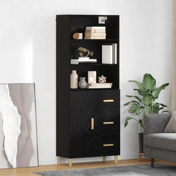 vidaXL Highboard Sort 69,5 x 32,5 x 180 cm Konstrueret Træ