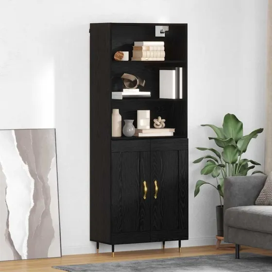 vidaXL Highboard Sort 69,5 x 34 x 180 cm Konstrueret Træ