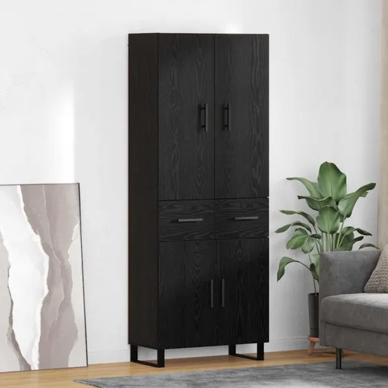 vidaXL Highboard 2 stk, Sort, 69,5 x 34 x 180 cm, Ingeniørtræ og glas