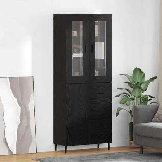 vidaXL Highboard med skuffe 2 pcs, Sort eg, 69,5 x 34 x 180 cm