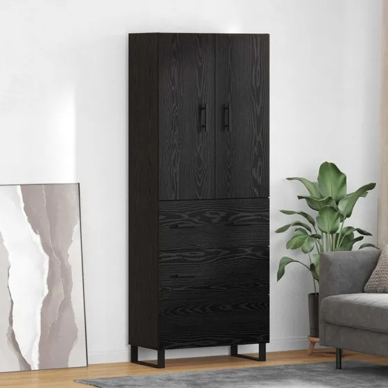 vidaXL Highboard 2 stk, Sort, 69,5 x 34 x 180 cm, Ingeniørtræ og glas