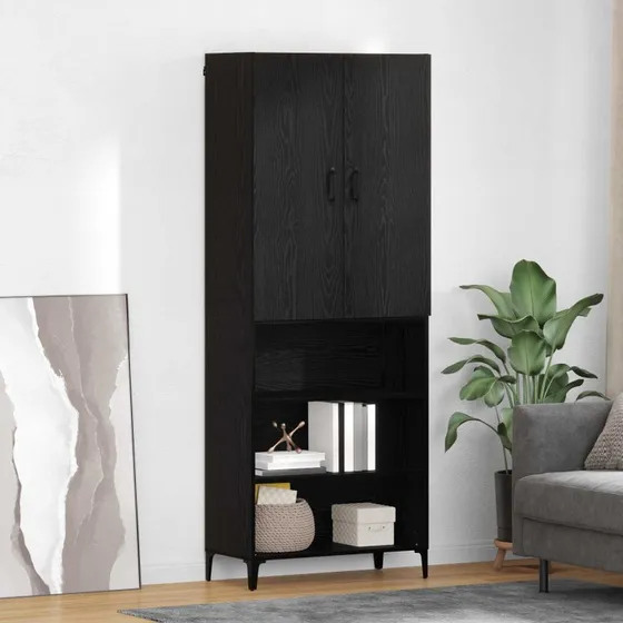 vidaXL Highboard Sort 69,5 x 34 x 180 cm Konstrueret Træ