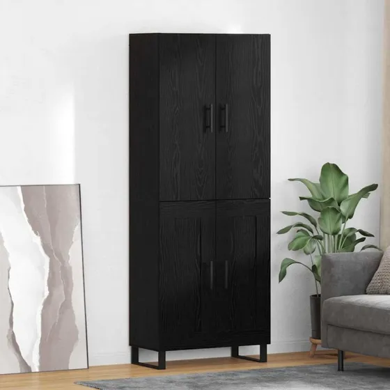 vidaXL Highboard 2 stk, Sort, 69,5 x 34 x 180 cm, Ingeniørtræ og glas