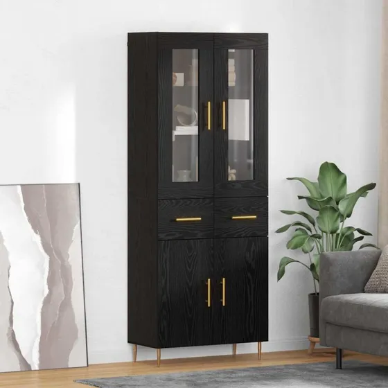 vidaXL Highboard 2 stk Sort Eg 69,5 x 34 x 180 cm Konstrueret Træ