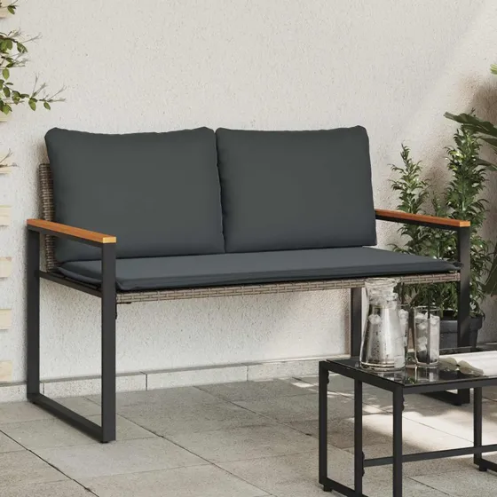 vidaXL bænk med pude 115 x 65 x 72 cm Grå/Mørkegrå Rattan