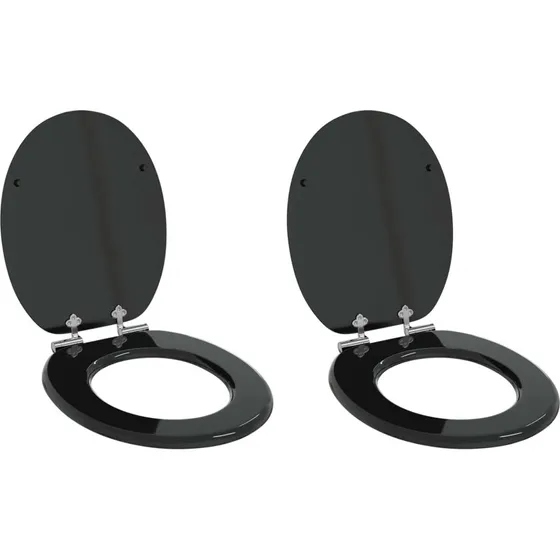 vidaXL Blødt lukket Toiletbræt 2 stk, Sort, 44 x 38 cm, MDF