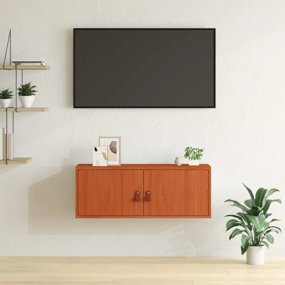 vidaXL Vægskab med hylde 80 x 30 x 30 cm, Voks brun, Massiv fyrretræ