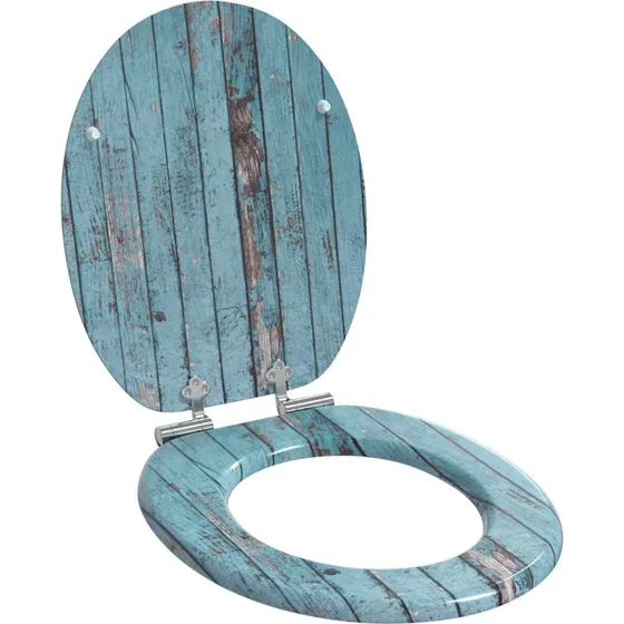 vidaXL Blødt lukket Toiletbræt Blå 44 x 38 cm MDF