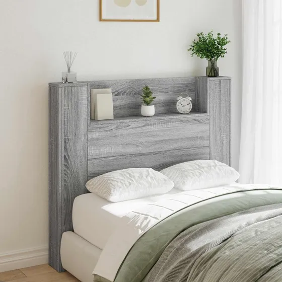 vidaXL Hovedgærde Grå Sonoma 120 x 16,5 x 103,5 cm Konstrueret Træ med LED