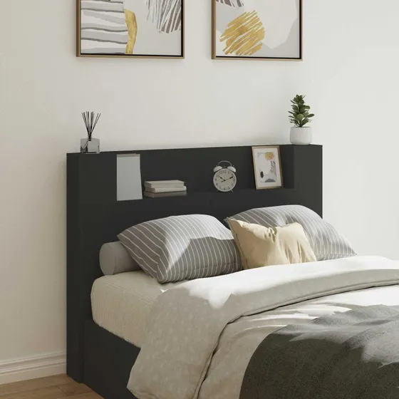 vidaXL Hovedgærde Sort 140 x 16,5 x 103,5 cm Konstrueret Træ med LED
