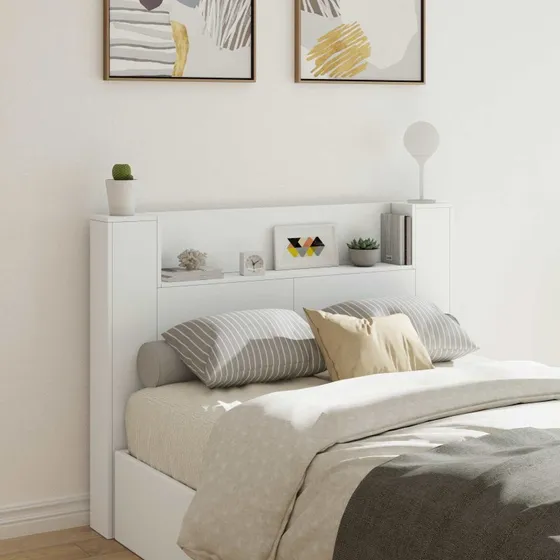 vidaXL Hovedgærde Kabinet med LED, Hvid, 140 x 16,5 x 103,5 cm