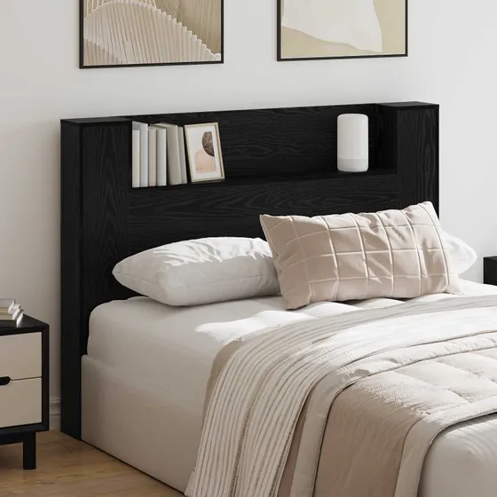 vidaXL Hovedgærde Kabinet med LED, Sort Eg, 140 x 16,5 x 103,5 cm