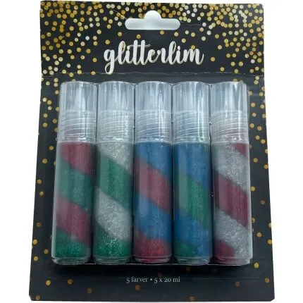 Glitterlim 5 farver x 20 ml – tube sæt