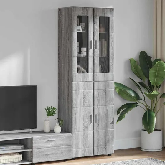 vidaXL Highboard FLORIN Grå Sonoma 60x35x182 cm Konstrueret træ