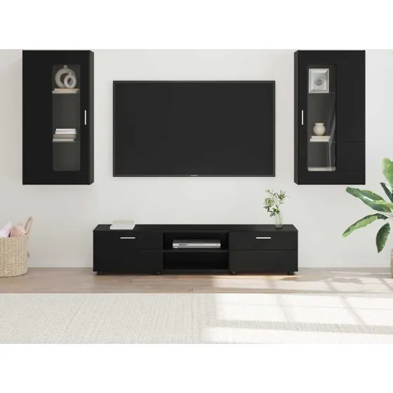vidaXL FLORIN 3-tiers TV-møbelsæt med skuffe, sort