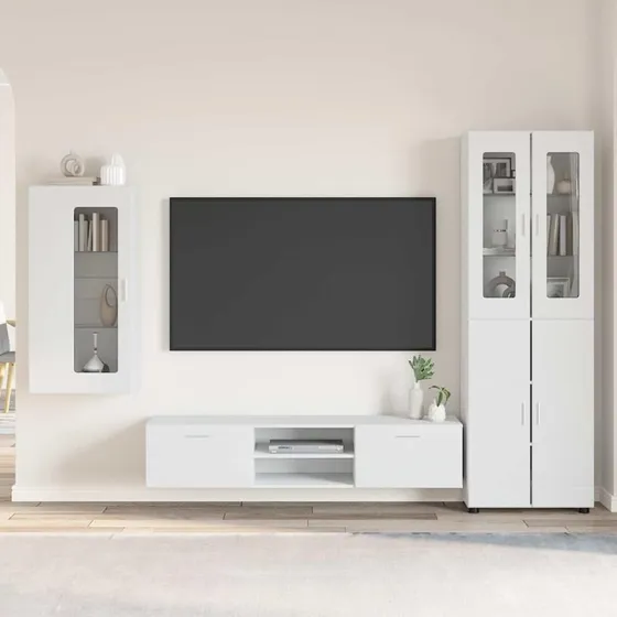 vidaXL FLORIN 3-tiers TV-møbelsæt med skuffe, hvid, konstrueret træ