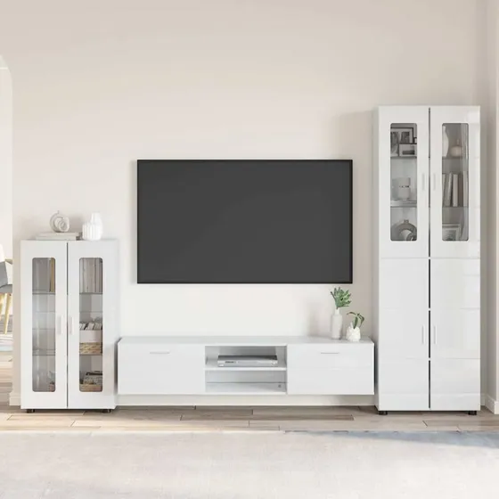 vidaXL FLORIN TV-møbelsæt 3 pcs høj gloss hvid konstrueret træ