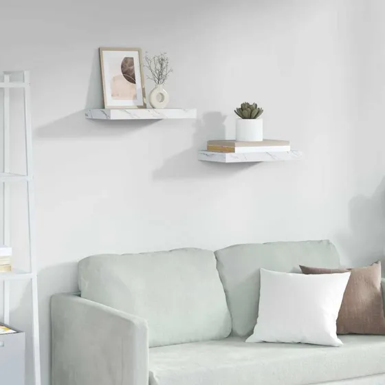 vidaXL Væghylde 2 stk Hvid Marmor 40 x 23,5 x 4 cm Konstrueret Træ