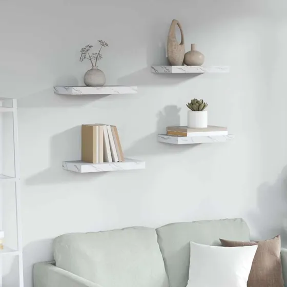 vidaXL Væghylde 4 stk Hvid Marmor 40 x 23,5 x 4 cm Konstrueret Træ