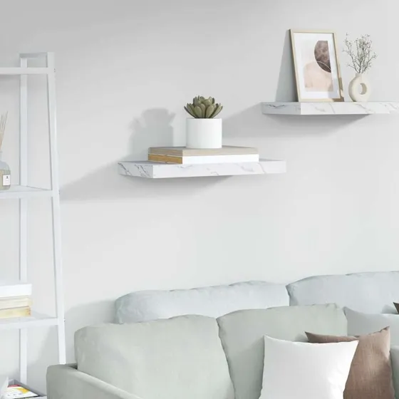 vidaXL Vægmonteret Hvid Marmor Hylde 50 x 23 x 4 cm Konstrueret Træ
